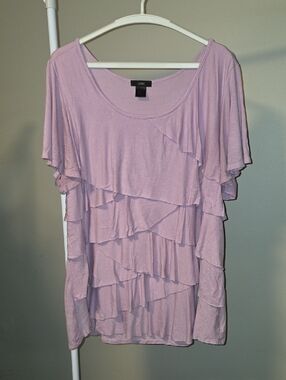 Leebe Pink Short Sleeve Tiered Ruffle Top – Size 1X